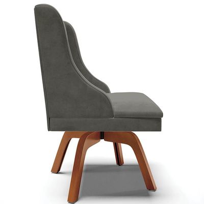 Kit 2 Cadeiras Decorativas Sala de Jantar Base Giratória de Madeira Firenze Suede Grafite/Natural G19 - Gran Belo