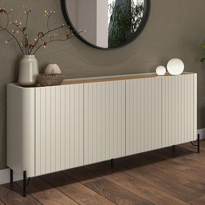 Aparador Buffet Sala de Jantar 4 Portas Brise Pés Industrial Preto Naim I03 Luna Louro - Lyam Decor