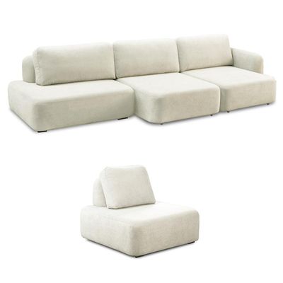 Conjunto Sala de Estar 1 Sofá Retrátil Modulado 402cm e 1 Poltrona Santiago Bouclê Branco G89 - Gran Belo