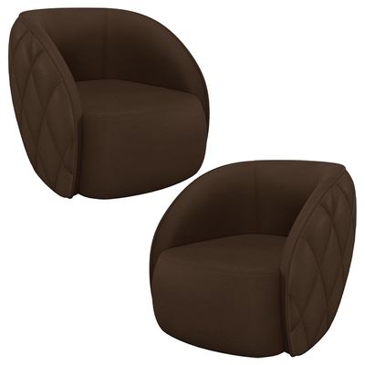 Kit 2 Poltronas Decorativas Clarke PU Marrom - Gran Belo
