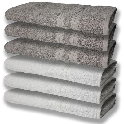 6 Toalhas Grande Super Felpudas e Grossa Algodão 80x150 Branco+Cinza