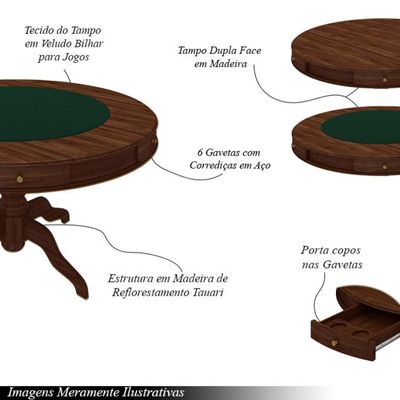 Conjunto Mesa de Jogos Carteado Bellagio Tampo Reversível e 6 Cadeiras Madeira Poker Base Estrela Veludo Verde/Imbuia G42 - Gran Belo