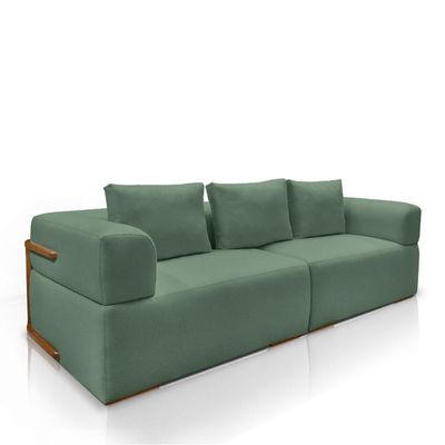 Sofá Bipartido 4 Lugares com Almofadas Soltas 260cm Nuuk Linho Verde G63 - Gran Belo