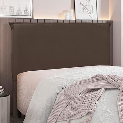 Cabeceira Decorativa King Size 1,95M Trento Veludo Marrom - Gran Belo