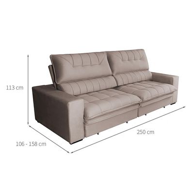 Sofá 4 Lugares Retrátil e Reclinável Mustang Veludo Castanho 250 cm