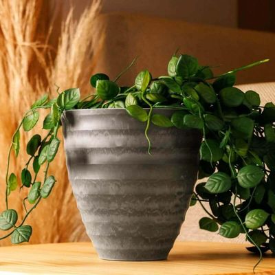 Kit 6 Vasos Cachepot para Flores Plantas 15x7cm Lyor Névoa Cinza Plástico Decoração Jardim Sala