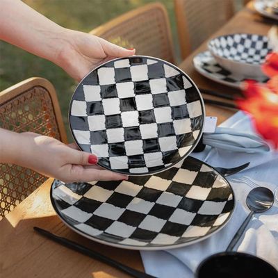 Jogo 6 Pratos Sobremesa Cerâmica Oxford Unni Damas 20 Cm: Quadriculado