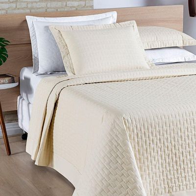 Cobre Leito Colcha King Milano 3 Peças Palha- 100% Poliéster