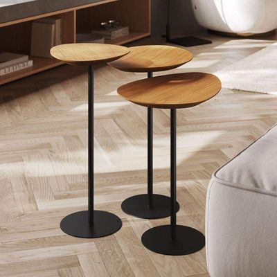 Conjunto De 3 Mesas Laterais Orgânicas Kaleo Base Preta Tampo Mel
