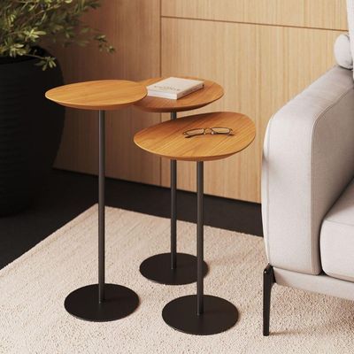 Conjunto De 3 Mesas Laterais Orgânicas Kaleo Base Preta Tampo Mel