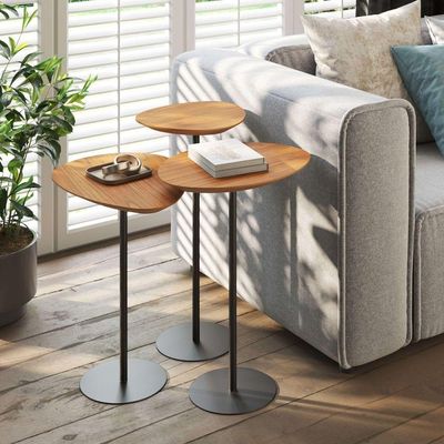 Conjunto De 3 Mesas Laterais Orgânicas Kaleo Base Preta Tampo Mel
