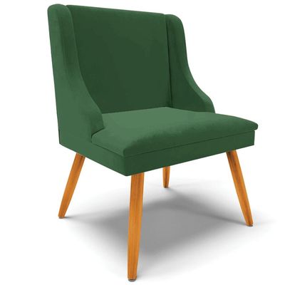 Cadeira Decorativa Sala de Jantar Pés Palito de Madeira Firenze Veludo Verde/Natural G19 - Gran Belo