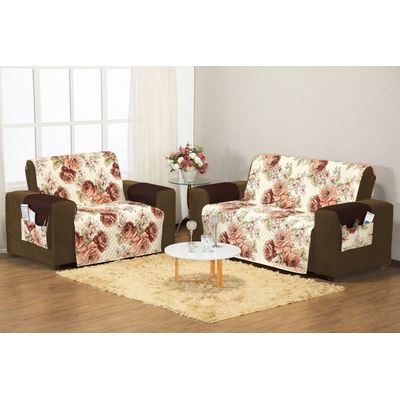 Protetor Capa De Sofa Aquarela Estampado 2 E 3 Lugares - Floral Marrom
