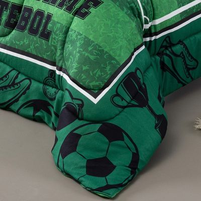 Kit Edredom + Lençol Plush Fofinho Infantil Dupla Face Dream 3 Peças Solteiro - Futebol