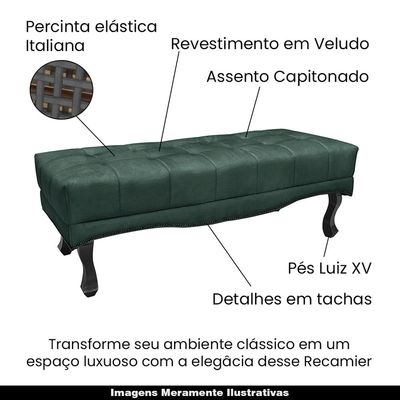 Recamier Decorativo 160cm Loewe Veludo Pés de Madeira Verde Floresta - Gran Belo