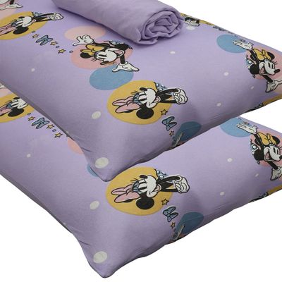 Jogo de Cama Portallar Casal Malha 100% Algodão Disney Minnie Feliz 3 Peças Lavanda