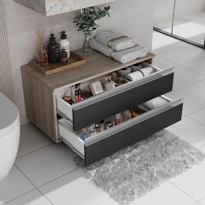 Gabinete Banheiro Rodinhas Joia 80cm 02 Gavetas Madeirado Preto