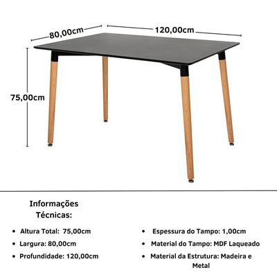 Conjunto Mesa De Jantar Retangular Eiffel 4Cadeiras Allegra