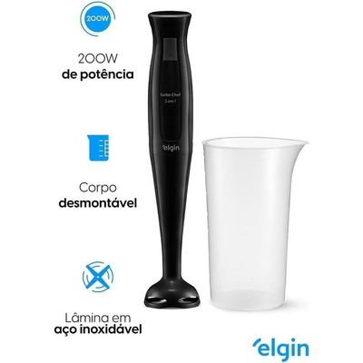 Mixer De Alimentos Preto Turbo Chef Mix20 200W 3 Em 1 Copo 700ml Elgin 220V
