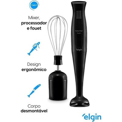 Mixer De Alimentos Preto Turbo Chef Mix20 200W 3 Em 1 Copo 700ml Elgin 220V