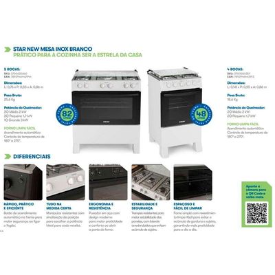 Fogão Star New 5 Bocas Branco Itatiaia Bivolt