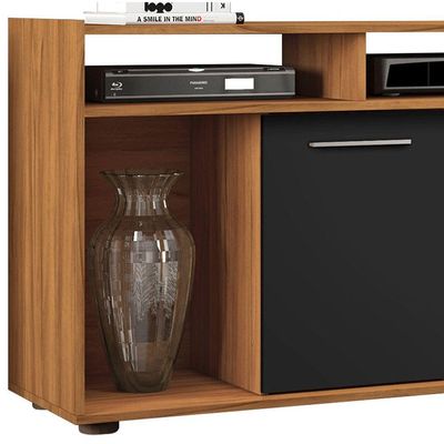Rack Com Painel Línio Freijó Com Preto - Moveisaqui