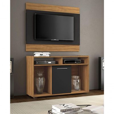 Rack Com Painel Línio Freijó Com Preto - Moveisaqui