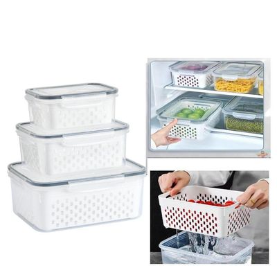 Kit 3 Potes Organizadores Hermetico Com Cesto Drenagem Grande Multiuso Profissional Geladeira Microondas Freezer Dispens