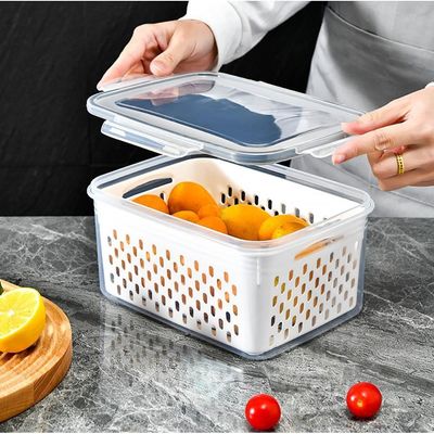 Kit 3 Potes Organizadores Hermetico Com Cesto Drenagem Grande Multiuso Profissional Geladeira Microondas Freezer Dispens