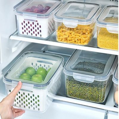 Kit 3 Potes Organizadores Hermetico Com Cesto Drenagem Grande Multiuso Profissional Geladeira Microondas Freezer Dispens