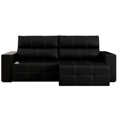 Sofá Retrátil Reclinável 3 Lugares Sala de Estar 244cm Russo Couro Preto - Gran Belo