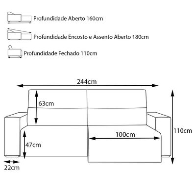 Sofá Retrátil Reclinável 3 Lugares Sala de Estar 244cm Russo Couro Preto - Gran Belo