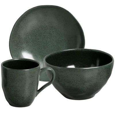 Aparelho de Jantar 12 Peças em Cerâmica Porto Brasil Arauco Verde Orgânico Mesa Posta Elegante