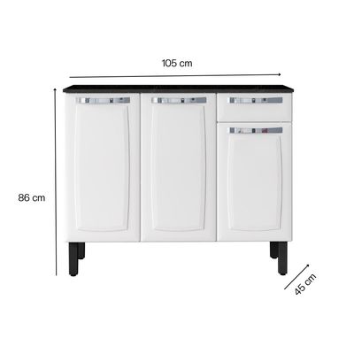 Balcão Itatiaia Rose 3 Portas 1 Gaveta Com Tampo Branco