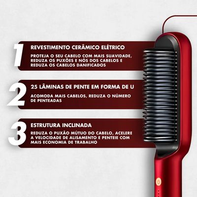Escova Pente Alisadora de Cabelo Profissional Vermelha