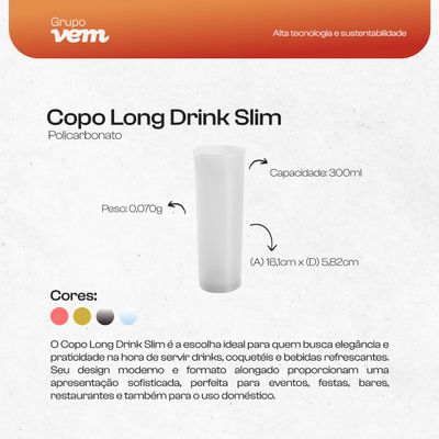 Copo Long Drink Slim 300ml Natural em Policarbonato