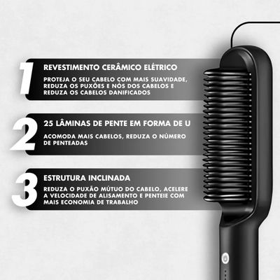 Escova Pente Alisadora Para Cabelo Profissional Preta