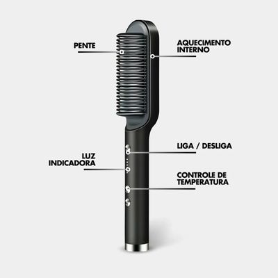 Escova Pente Alisadora Para Cabelo Profissional Preta
