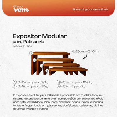 Expositor Modular para Pâtisserie 40x20x12cm em Madeira Teca