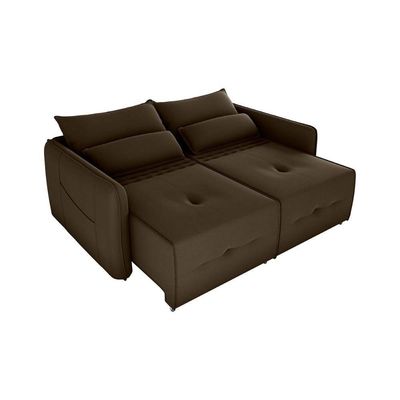 Sofá Cama 2 Lugares Com Com Assentos Divididos Premium Com Almofadas Celine Matrix Veludo Marrom