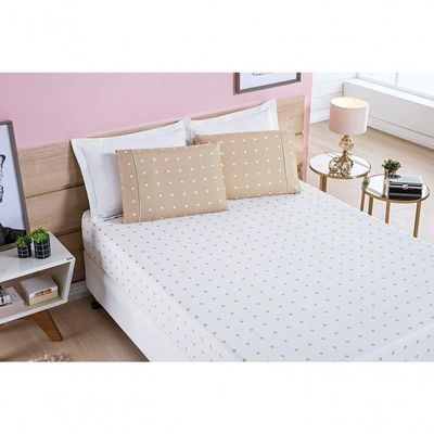Jogo De Cama Lençol 200 Fios Petit Poá Casal Padrão 03 Peças - Caqui