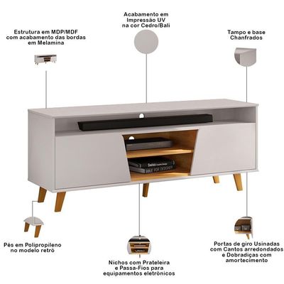 Rack Para Sala De Estar Tv 60 Pol Pés Retrô Eva D05 Bali Cedro - Lyam Decor