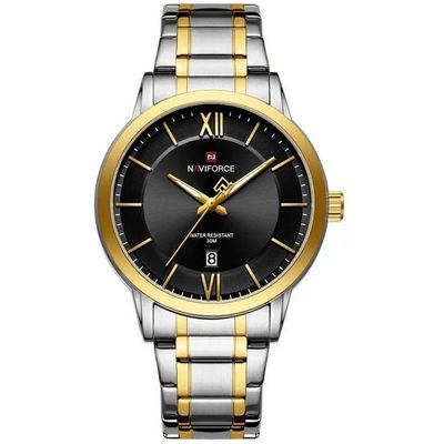 Relógio De Quartzo Masculino Pulseira Em Aço Inoxidável 3atm à Prova D´agua Preto Dourado