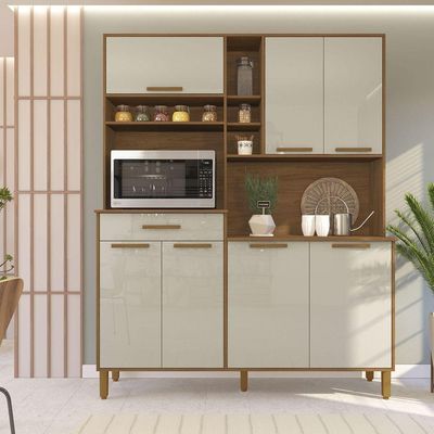 Armário De Cozinha 1,60mts Braga Freijó / Off White - Indekes