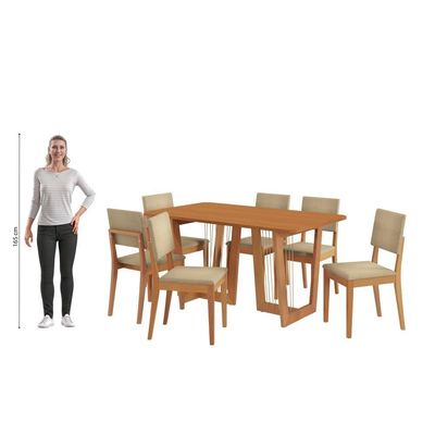 Conjunto Sala De Jantar Dora Em Madeira Maciça 6 Cadeiras Boucle Bege