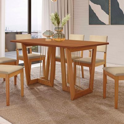 Conjunto Sala De Jantar Dora Em Madeira Maciça 6 Cadeiras Boucle Bege