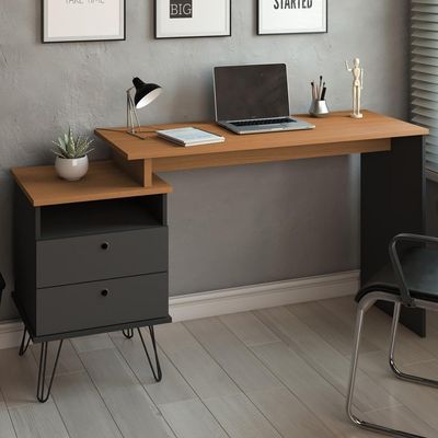 Mesa Para Escritório Escrivaninha Home Office Versa A02 Freijó Preto - Lyam Decor