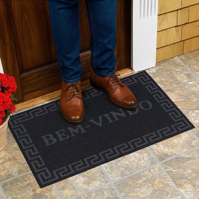Tapete Entrada Macio Antiderrapante Bem Vindo Decorativo Casa Escritorio Pvc Luxo Preto