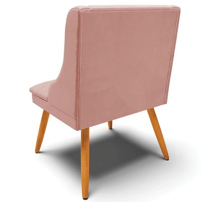 Kit 3 Cadeiras Decorativas Sala de Jantar Pés Palito de Madeira Firenze Veludo Rosê/Natural G19 - Gran Belo