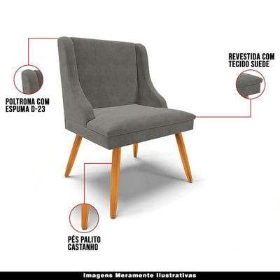 Kit 2 Cadeiras Decorativas Sala de Jantar Pés Palito de Madeira Firenze Suede Grafite/Natural G19 - Gran Belo
